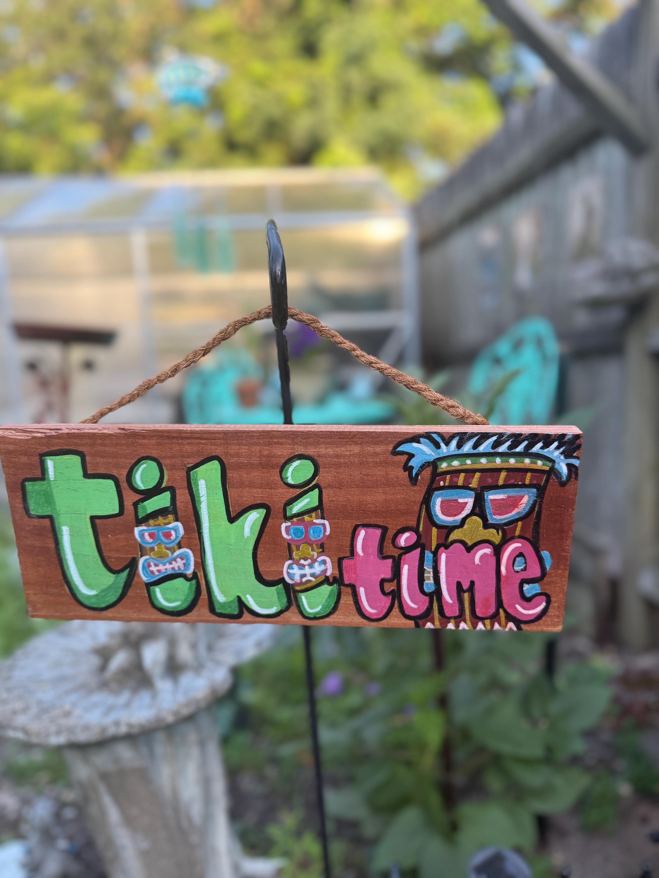 Tiki Time Wooden Sign – Tropical Party Decor, Luau Wall Hanging, Outdoor Tiki Bar Accessory