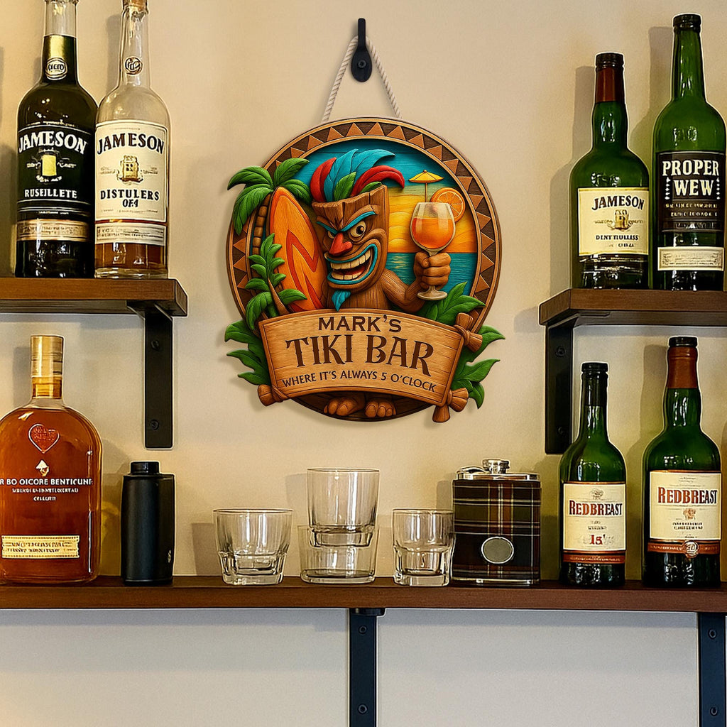 Personalized Tiki Bar Sign Tropical Wood Decor