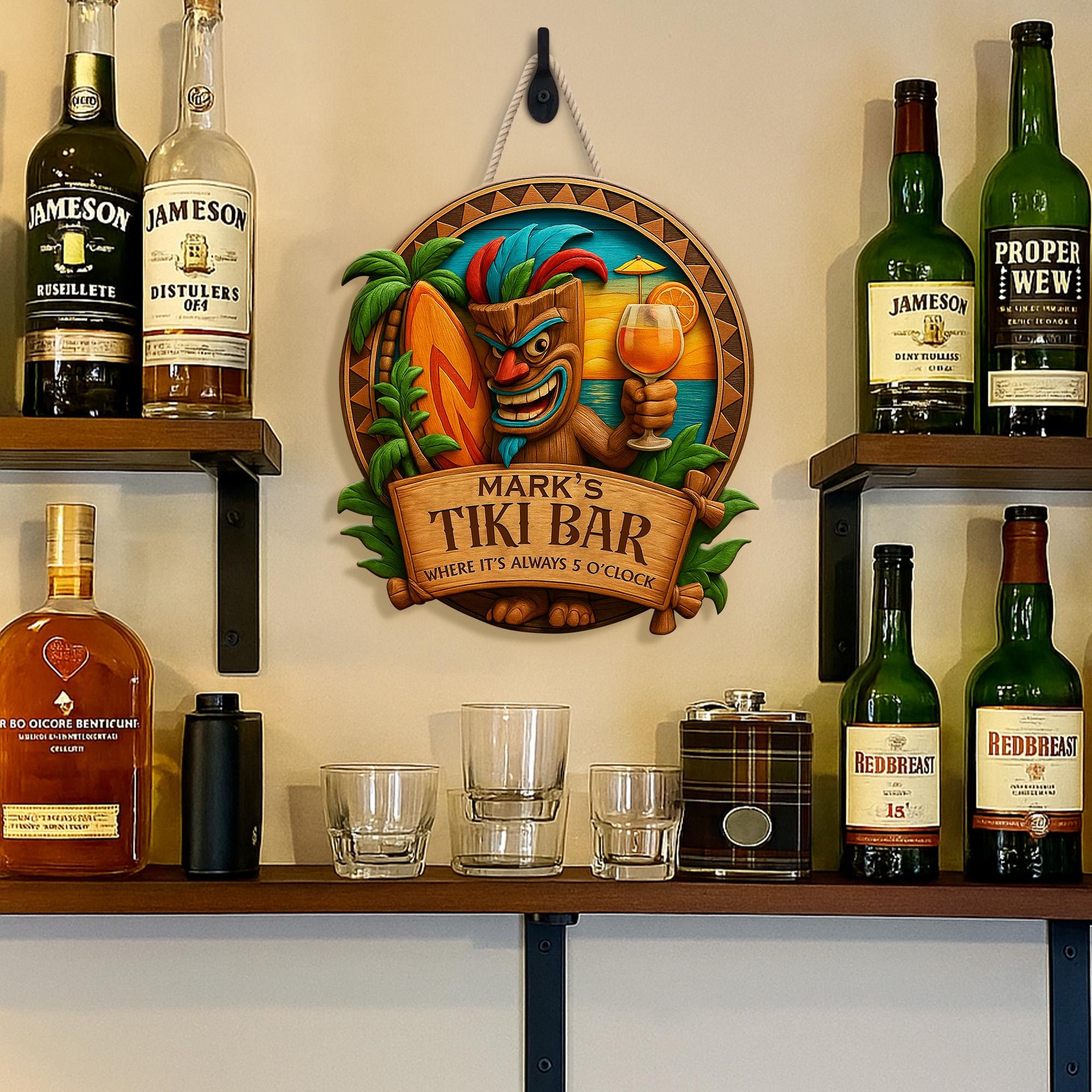 Personalized Tiki Bar Sign Tropical Wood Decor