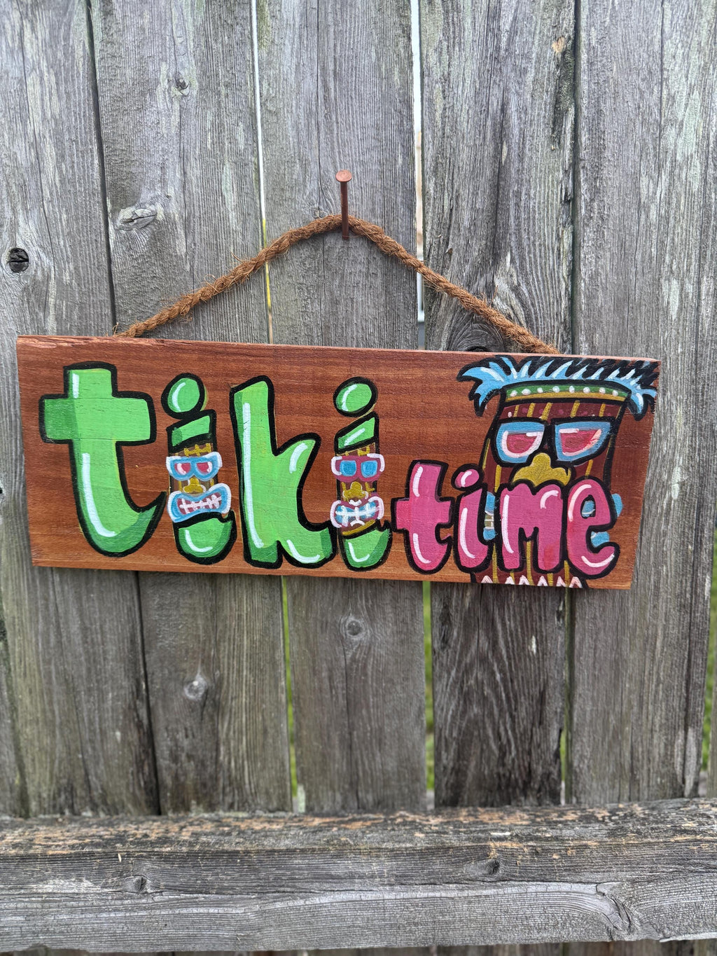 Tiki Time Wooden Sign – Tropical Party Decor, Luau Wall Hanging, Outdoor Tiki Bar Accessory