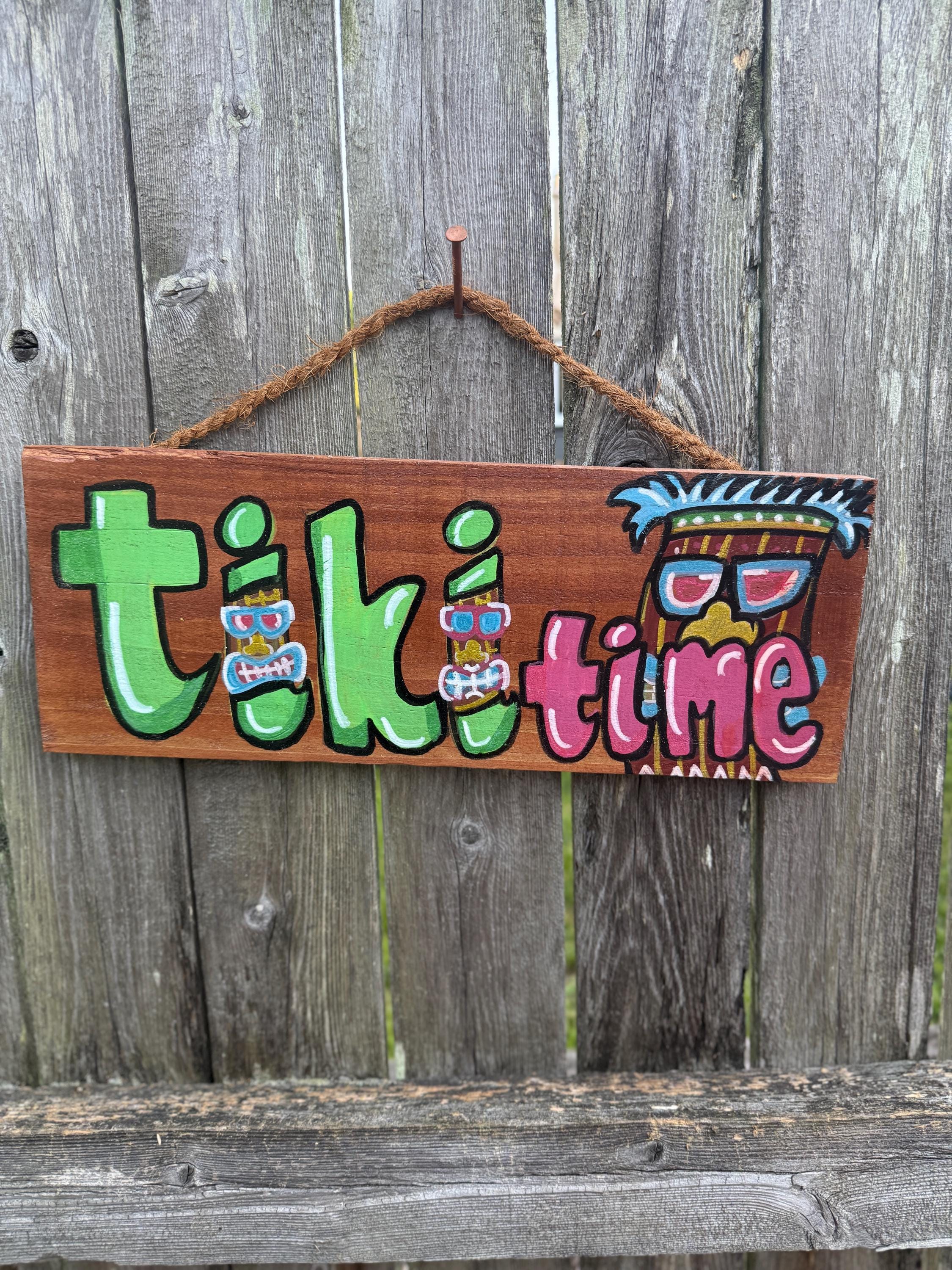 Tiki Time Wooden Sign – Tropical Party Decor, Luau Wall Hanging, Outdoor Tiki Bar Accessory